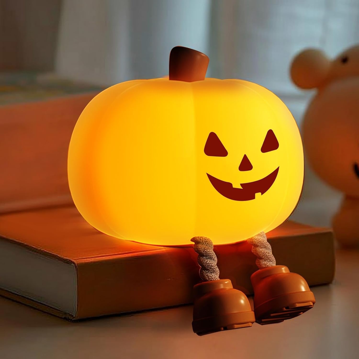 Pumpkin Night Light for Kids – Rechargeable Dimmable Silicone Jack-O’-Lantern Nursery Lamp