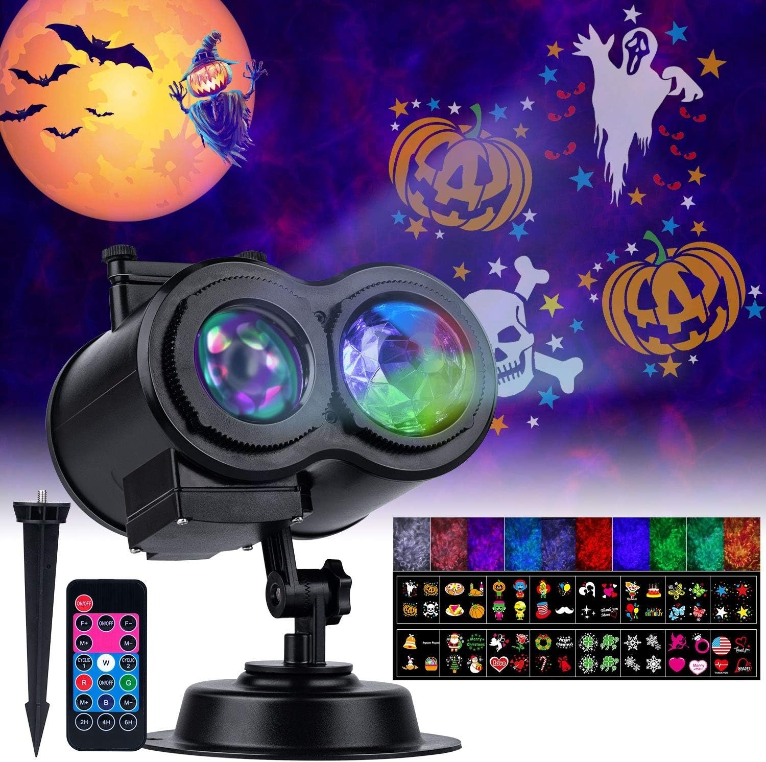 Holiday Projector Lights – 26 HD Effects (3D Ocean Wave + Patterns), Outdoor/Indoor, Timer, Weather-Resistant Landscape Light