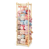 Stuffed Animal Storage & Organizer, 54 inch Tall Wooden Cute Zoo Toy Holder w/Building Block Storage Bag, Premium Wooden Material with Elastic Cord For Toddler Rooms, Playrooms & Bedrooms